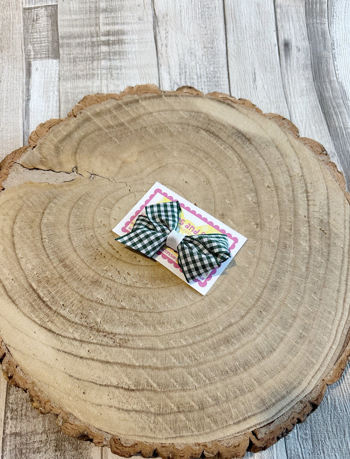 Green Gingham Bow Hair Clip – Non-Slip | Handmade