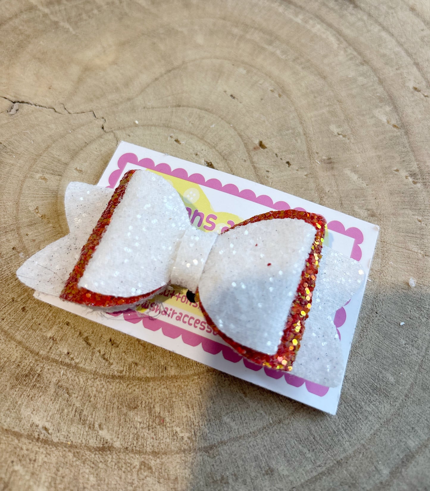 White Glitter Bow Hair Clip – Handmade
