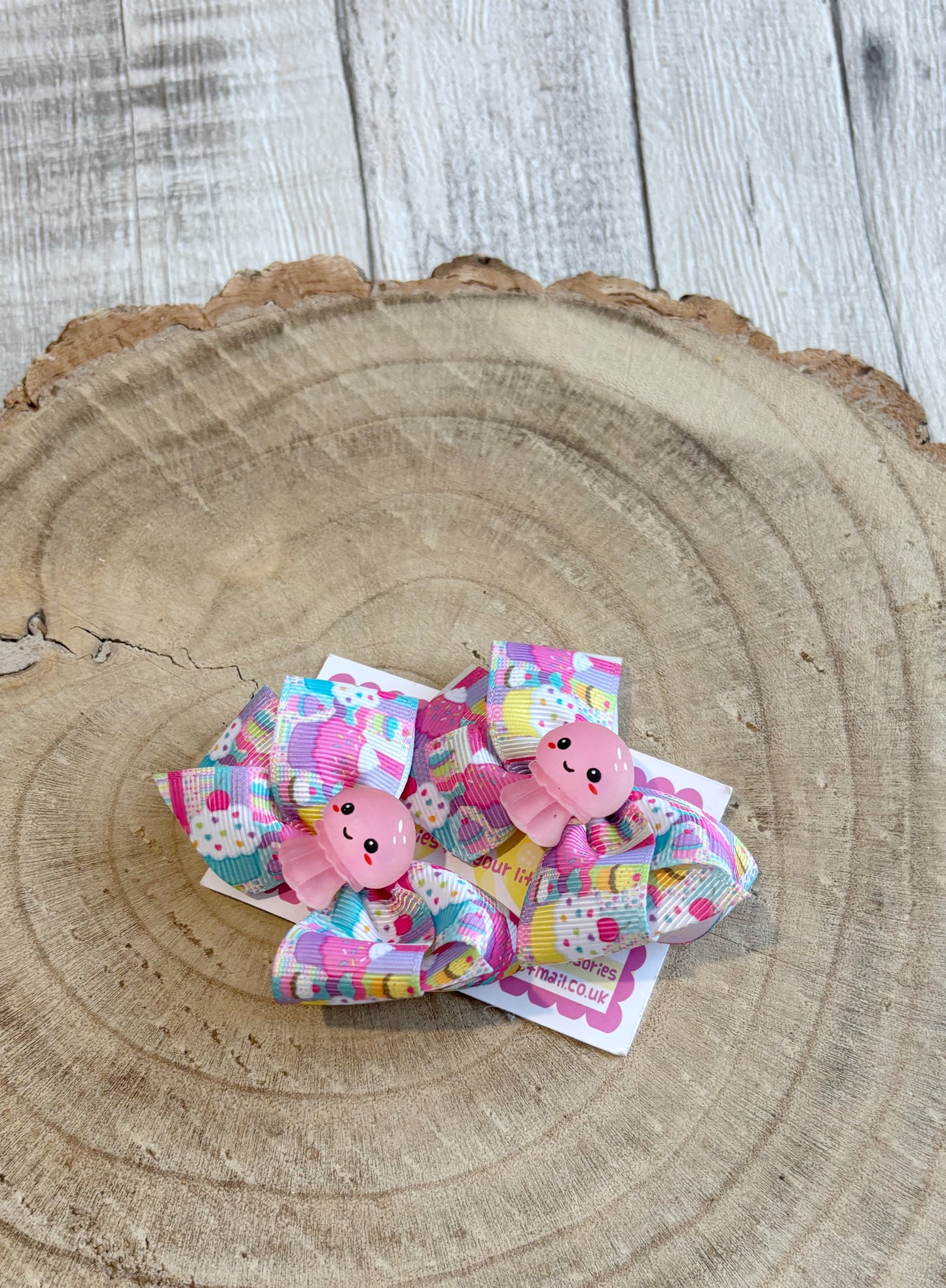 š§ Cupcake & Jellyfish Hair Bow Set ā Set of 2 š§