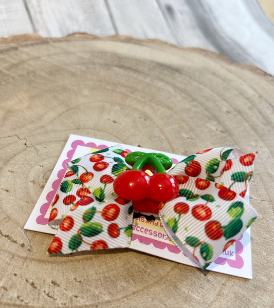 Cherry Print Bow Hair Clip