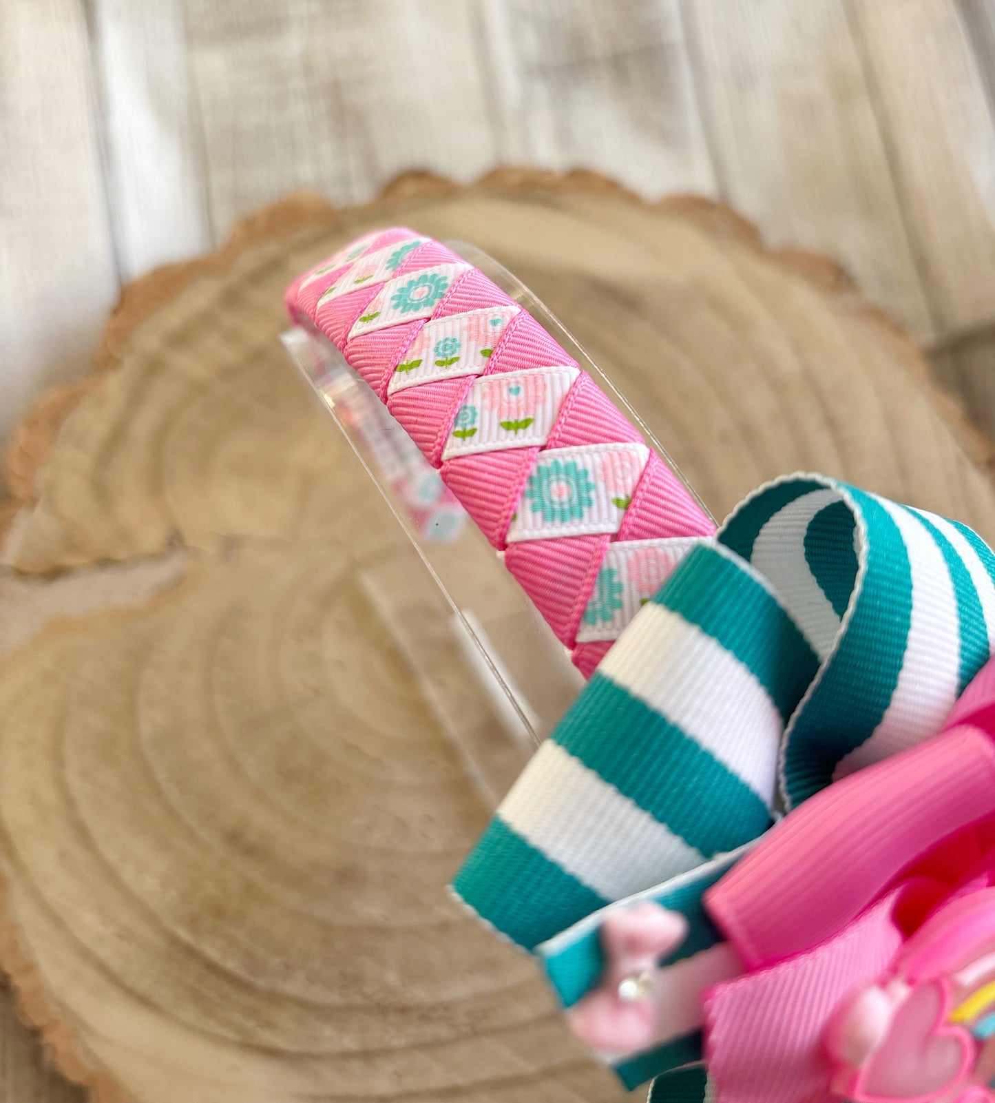 Pink Rainbow Bow Hairband – Handmade Girls Hairband with Non-Slip Grip