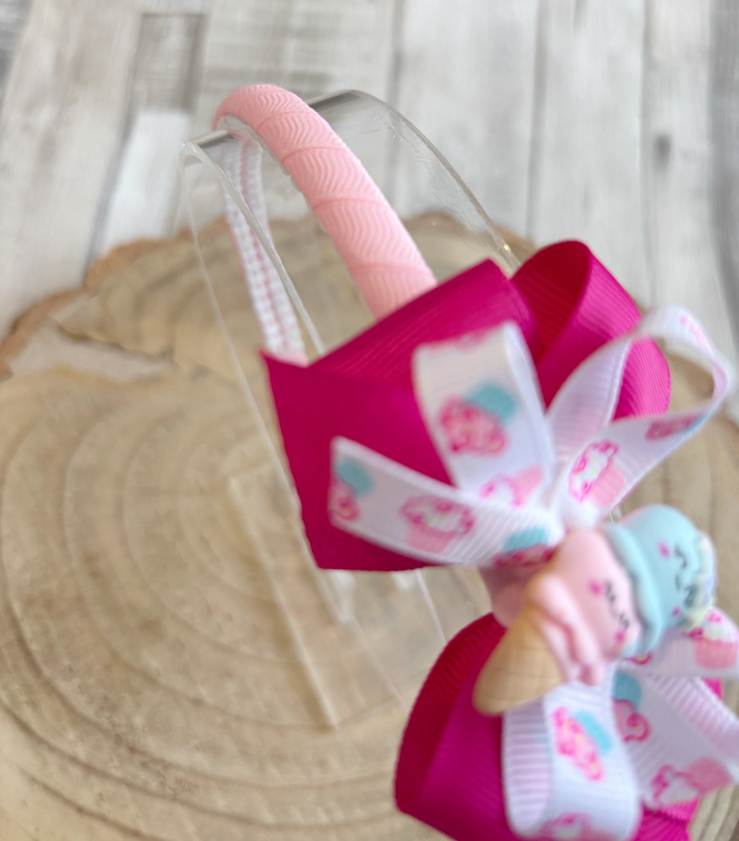 šš§ Cute Ice Cream Bow Headband ā Pink & Cupcake Print š§š