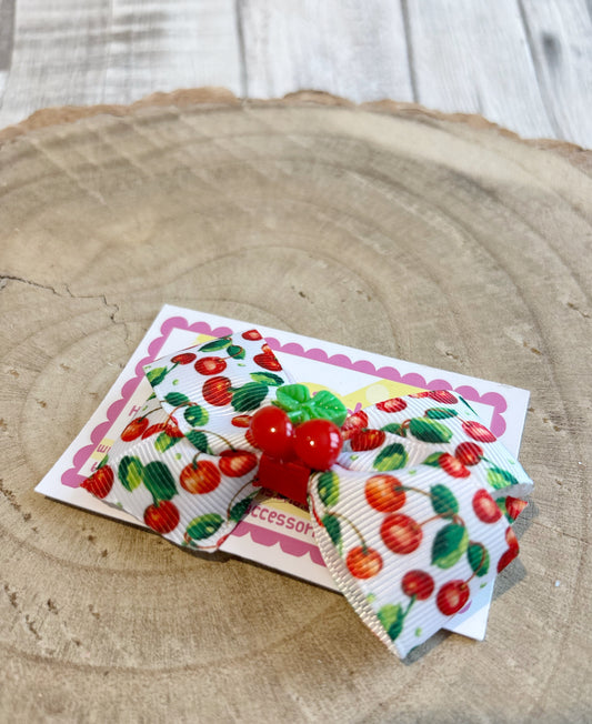 Cherry Print Bow Hair Clip