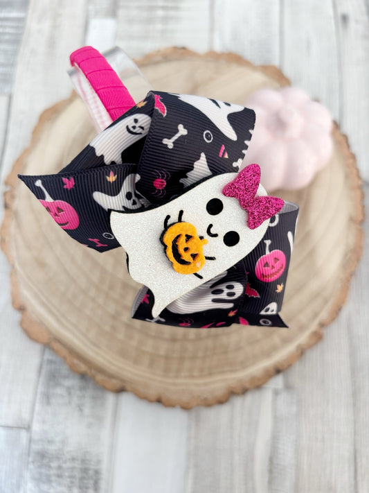 Black and pink ghost Halloween thin hairband handmade by Buttons and Bows