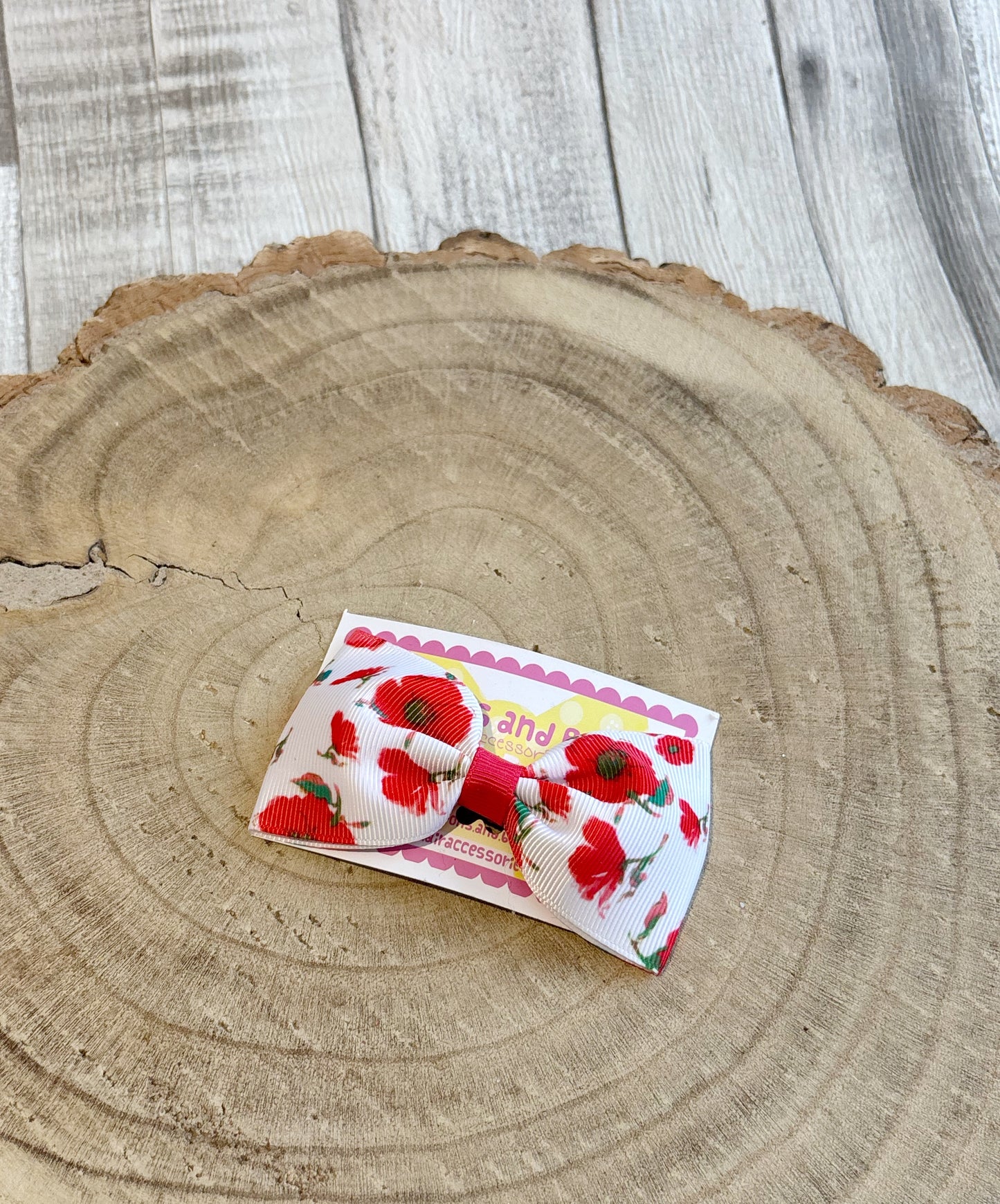 Red Poppy Floral Bow Hair Clip