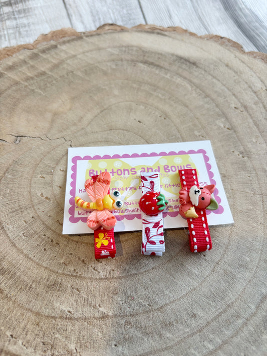 🍓 Cute Woodland & Fruit Hair Clips – Set of 3 🍓