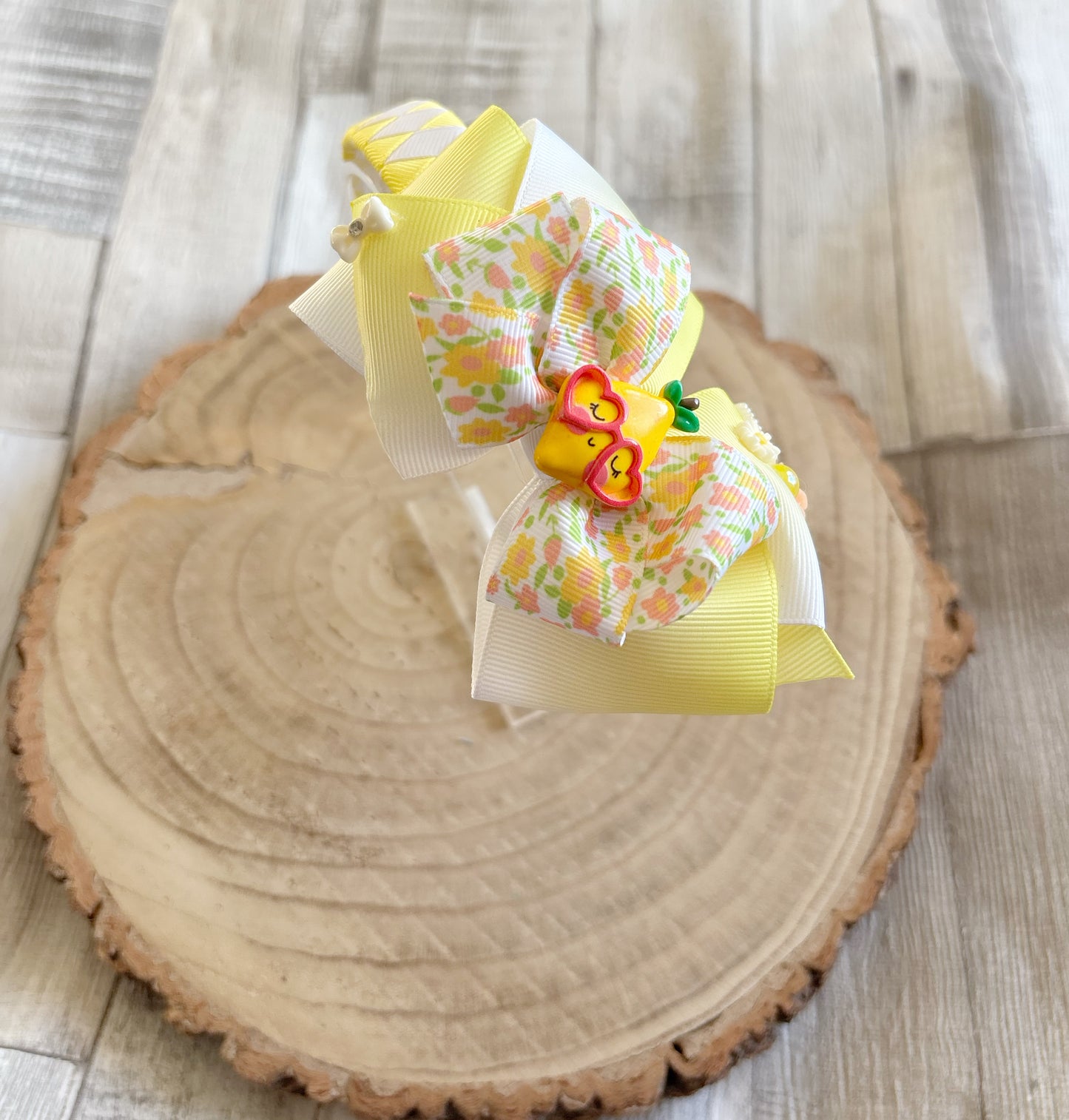 Yellow Lemon Floral Bow Hairband – Handmade with Non-Slip Grip