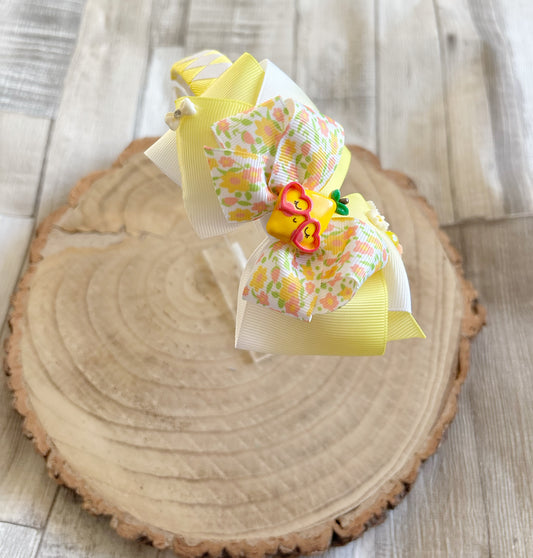 Yellow Lemon Floral Bow Hairband – Handmade with Non-Slip Grip