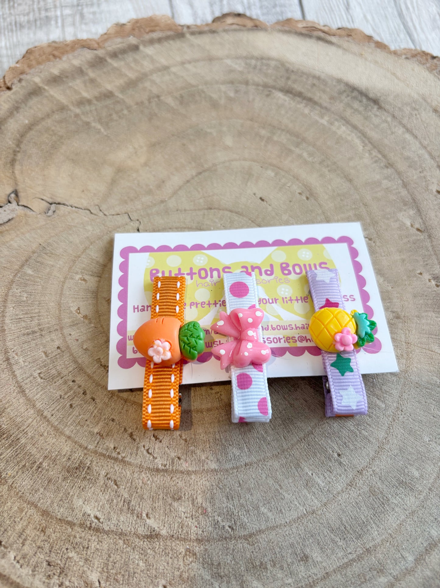🥕 Fruity & Cute Hair Clip Set – Set of 3 🍍