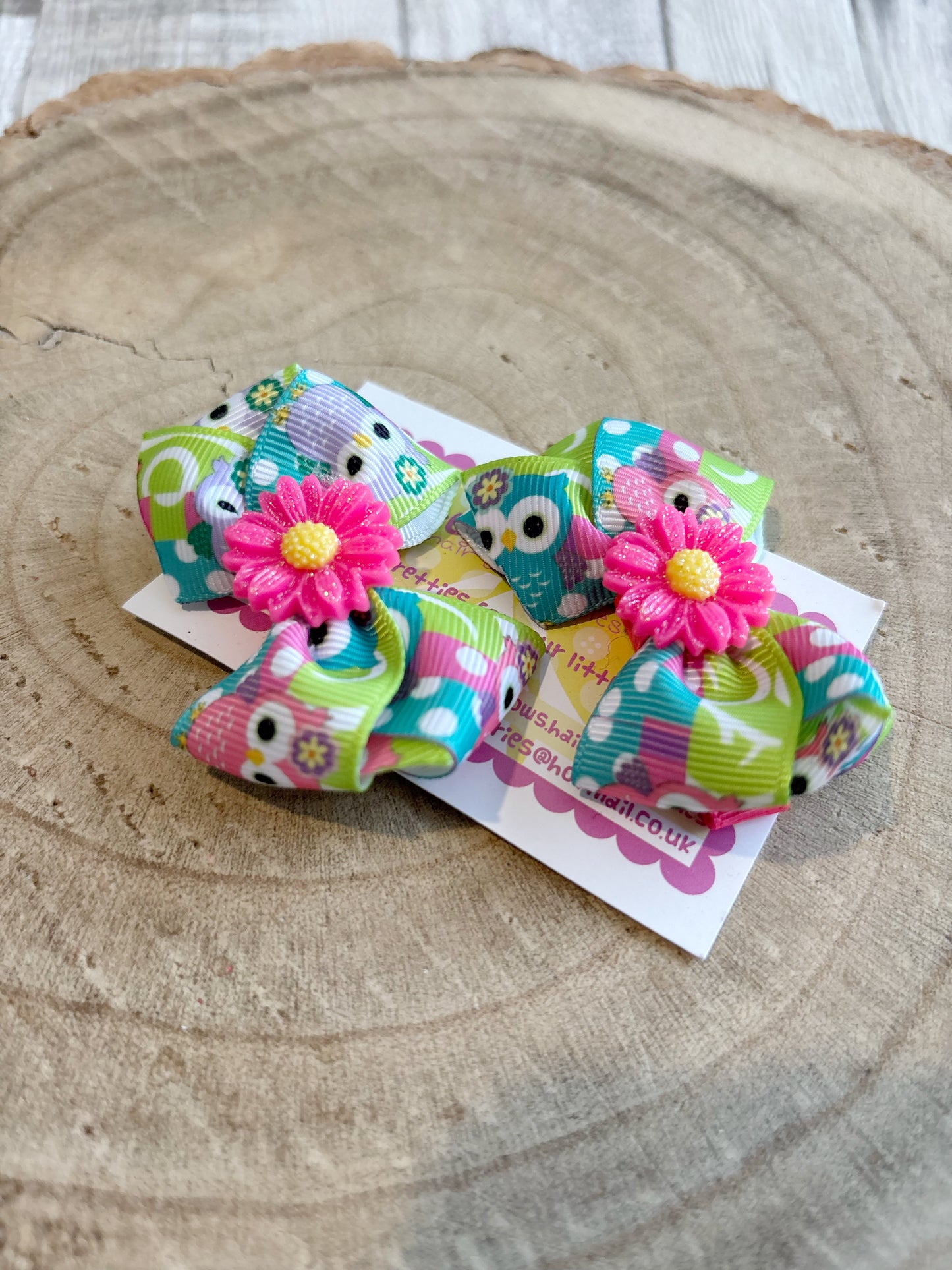 🦉 Owl & Flower Hair Bow Set – Set of 2 🦉