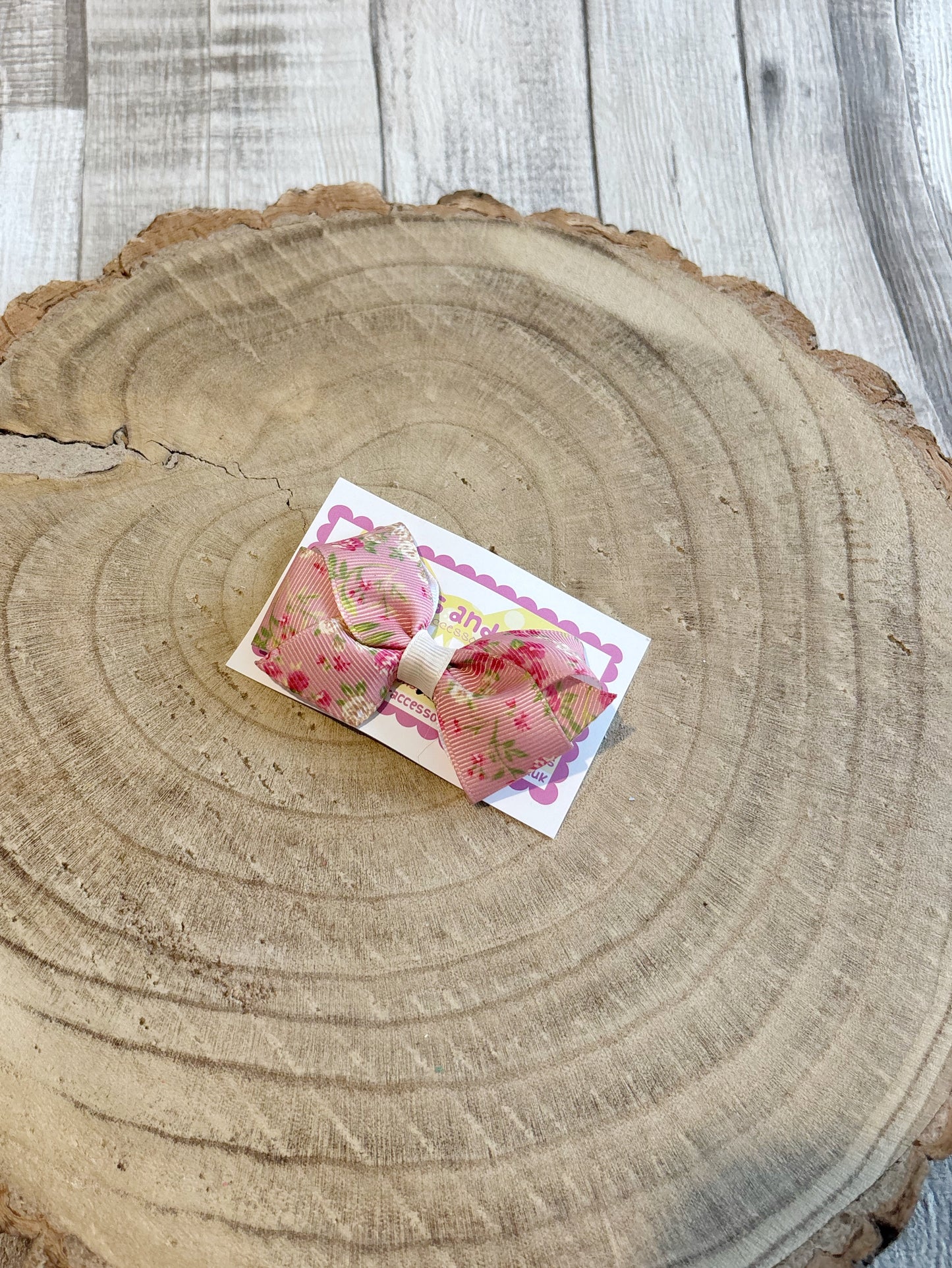 Pink Floral Grosgrain Bow Hair Clip – Non-Slip