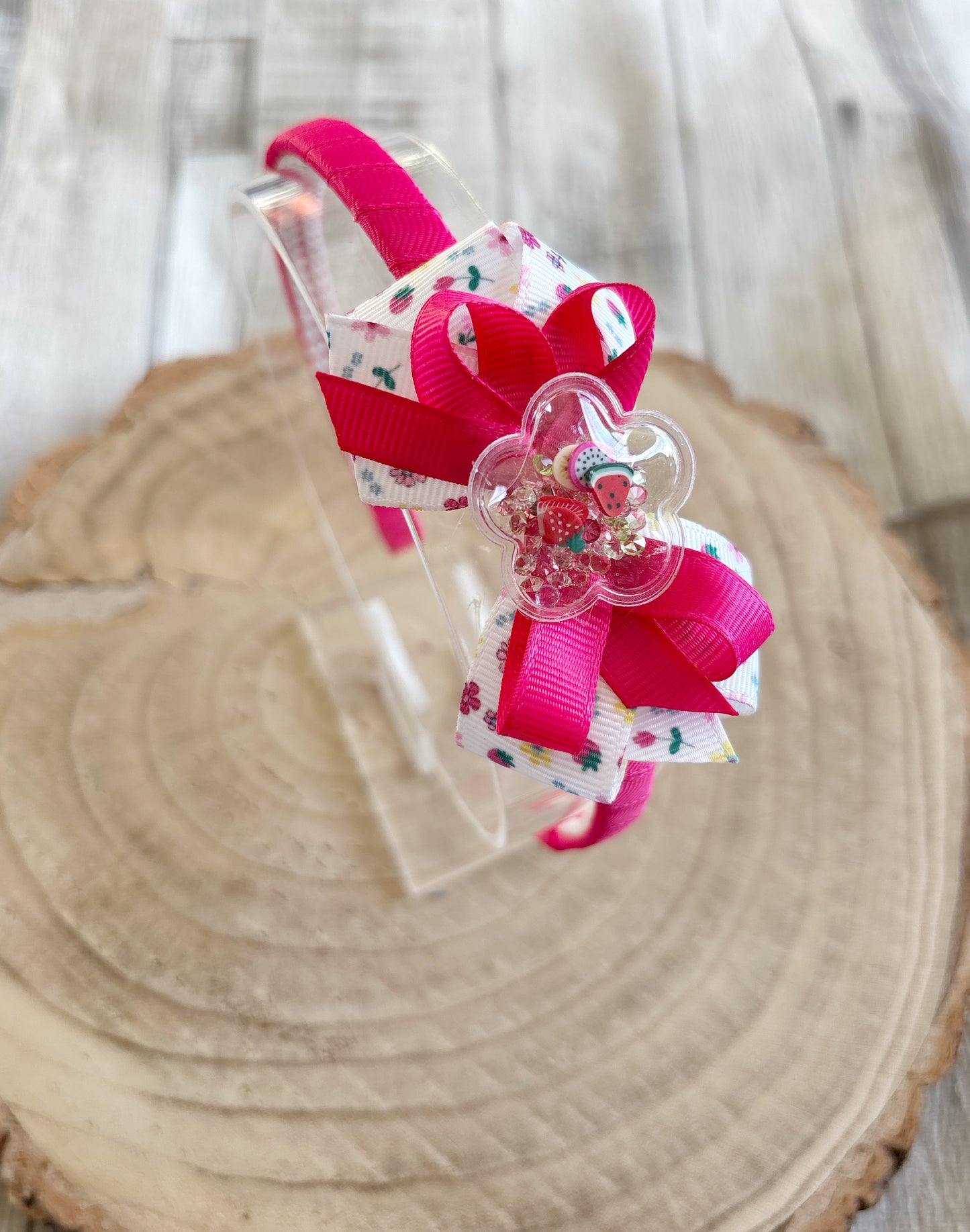 Pink Strawberry Shaker Bow Hairband – Handmade with Non-Slip Grip