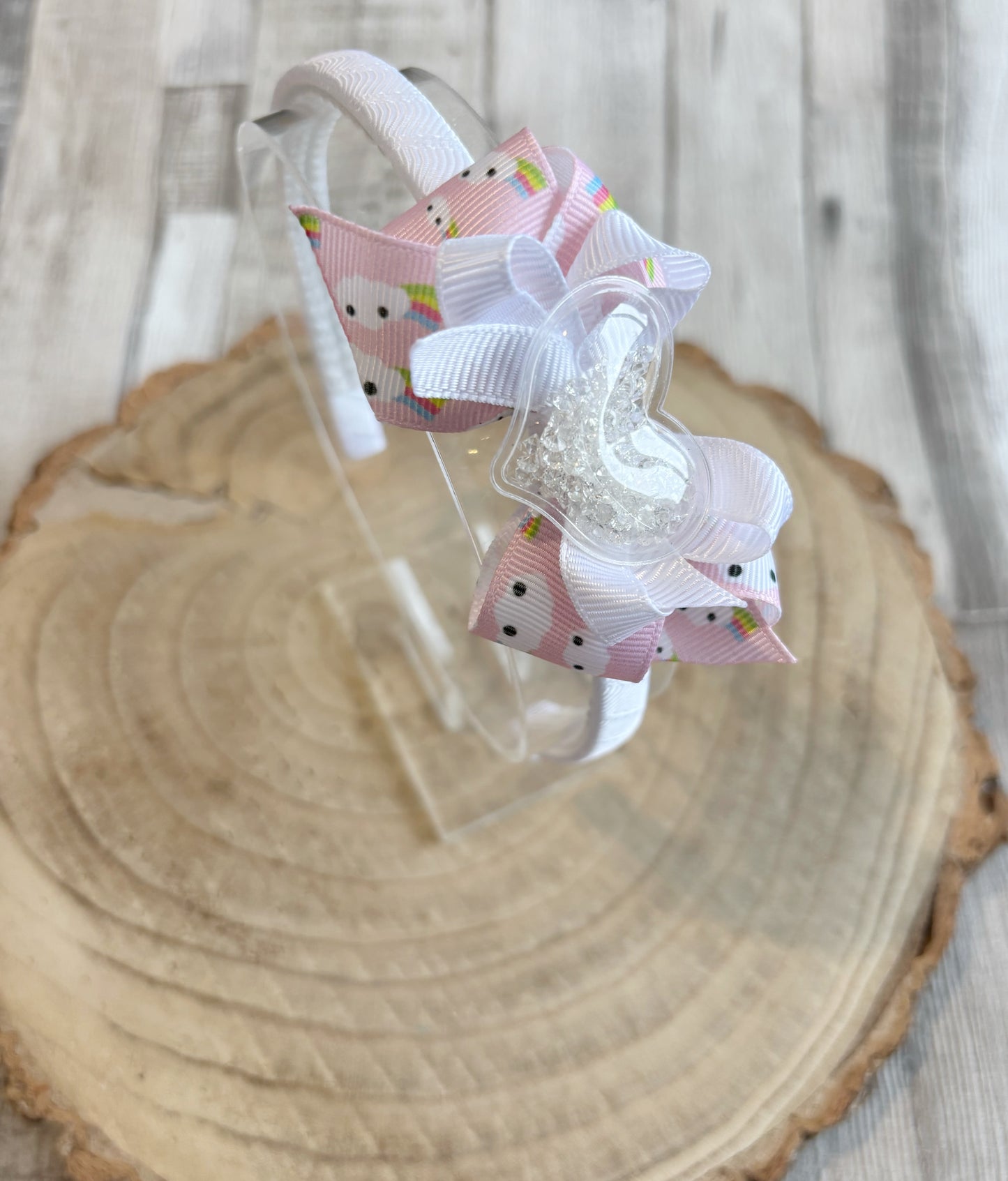 🎀✨ Cute Rainbow Print Bow Headband with Heart Shaker Centre ✨🎀