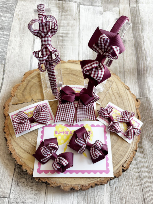 Burgundy Gingham School Accessories Bundle 🎀📚❤️