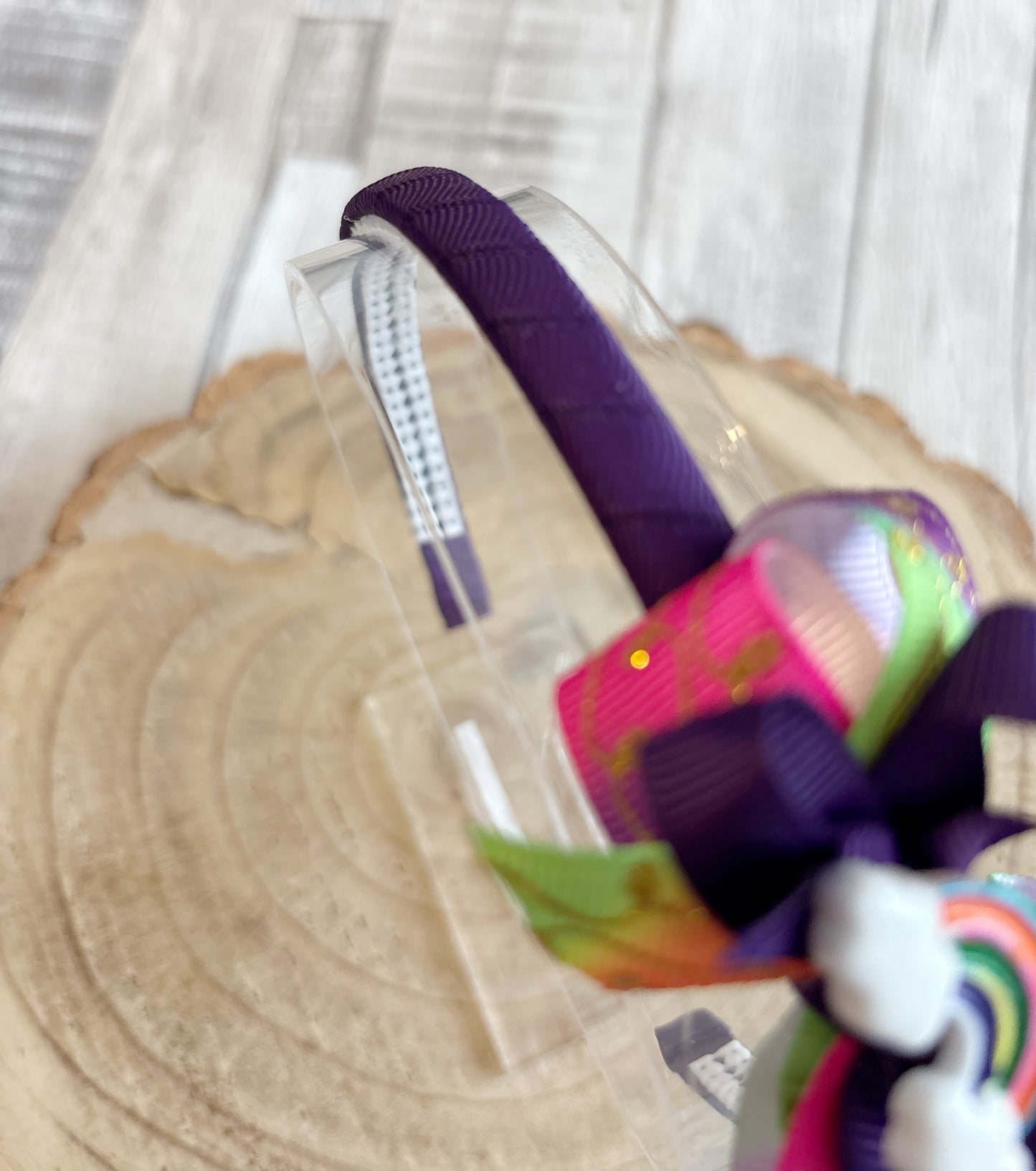🌈✨ Rainbow Bow Headband – Purple & Bright Mix ✨🌈