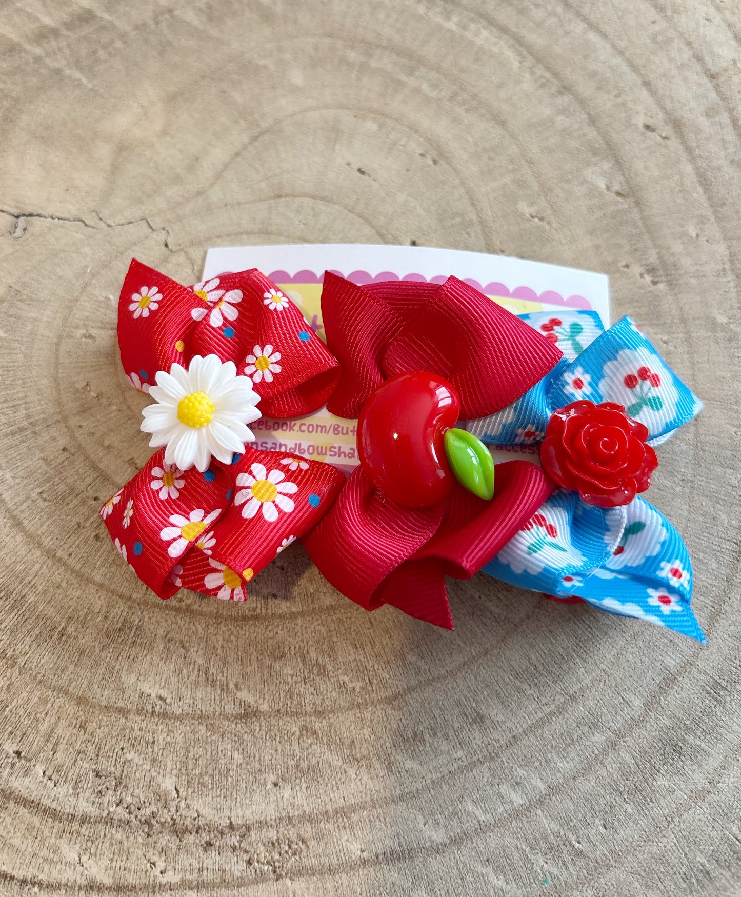🍎 Red Floral & Apple Bow Clip Set – Set of 3 🍎