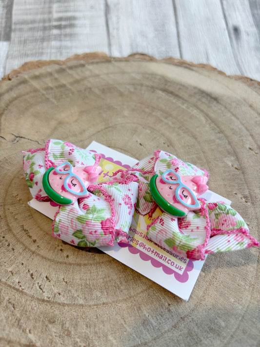🍉 Watermelon Floral Hair Bow Set – Set of 2 🍉