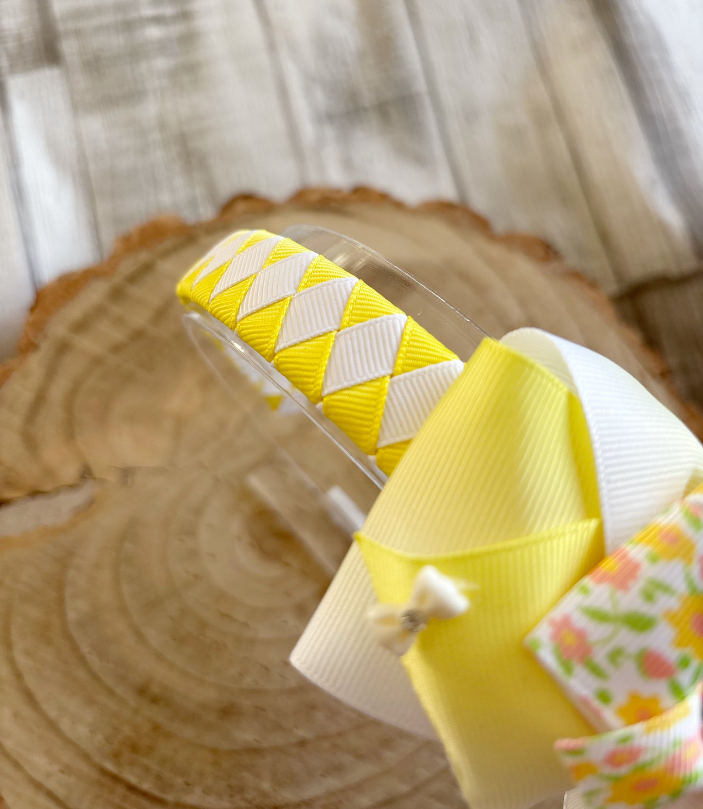 Yellow Lemon Floral Bow Hairband – Handmade with Non-Slip Grip