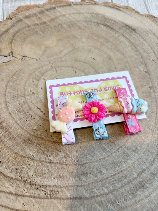 🍦 Sweet Treat Hair Clip Set – Set of 3 🍦