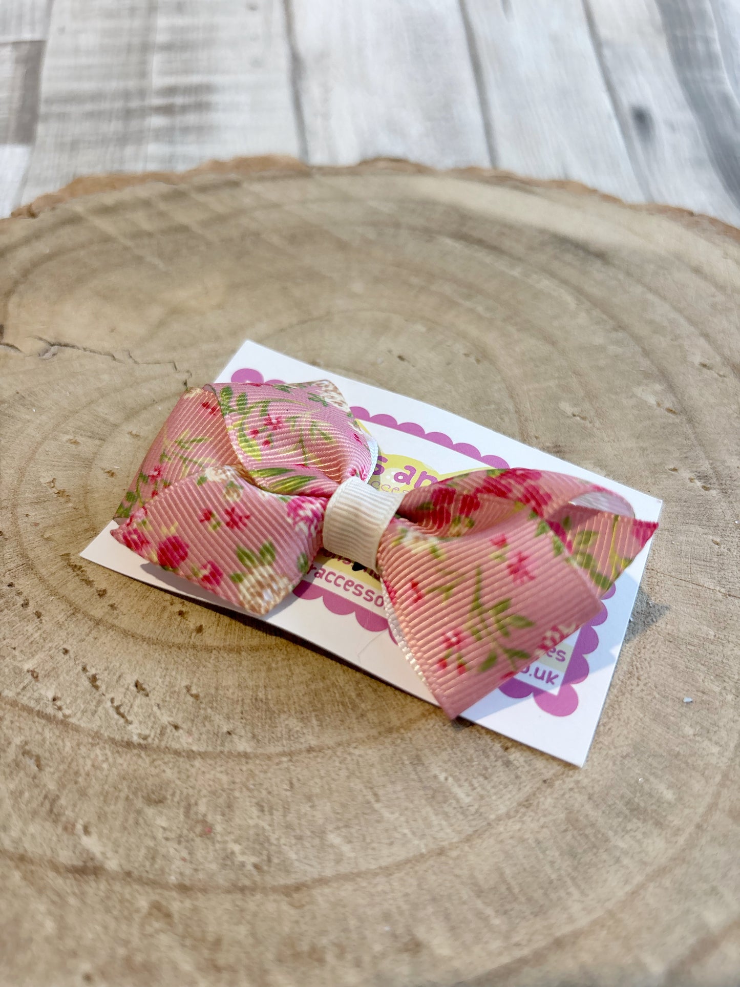 Pink Floral Grosgrain Bow Hair Clip – Non-Slip