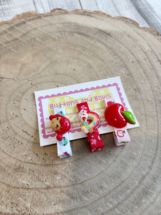 🍎 Cute Character & Fruit Hair Clips – Set of 3 🍎
