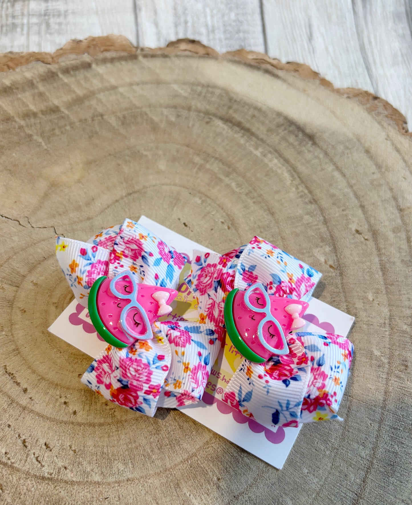 🎀 Floral Bow Hair Clip Set with Cute Watermelon Centre 🎀