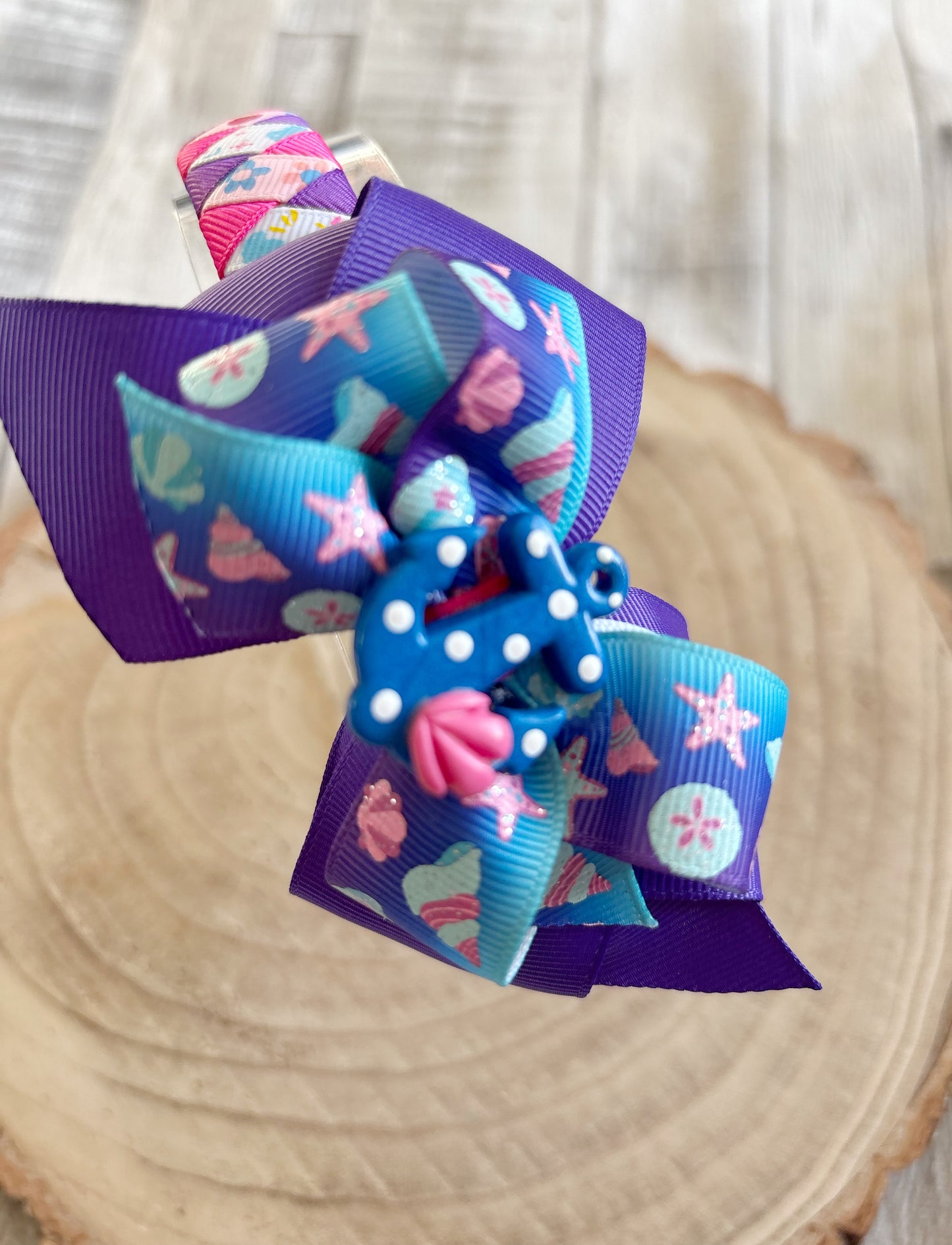 Purple Sea Life Bow Hairband – Handmade with Non-Slip Grip