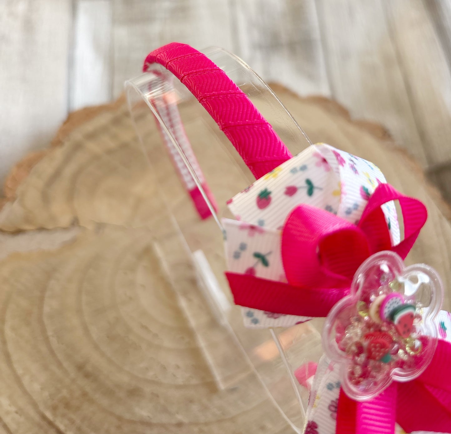 Pink Strawberry Shaker Bow Hairband – Handmade with Non-Slip Grip