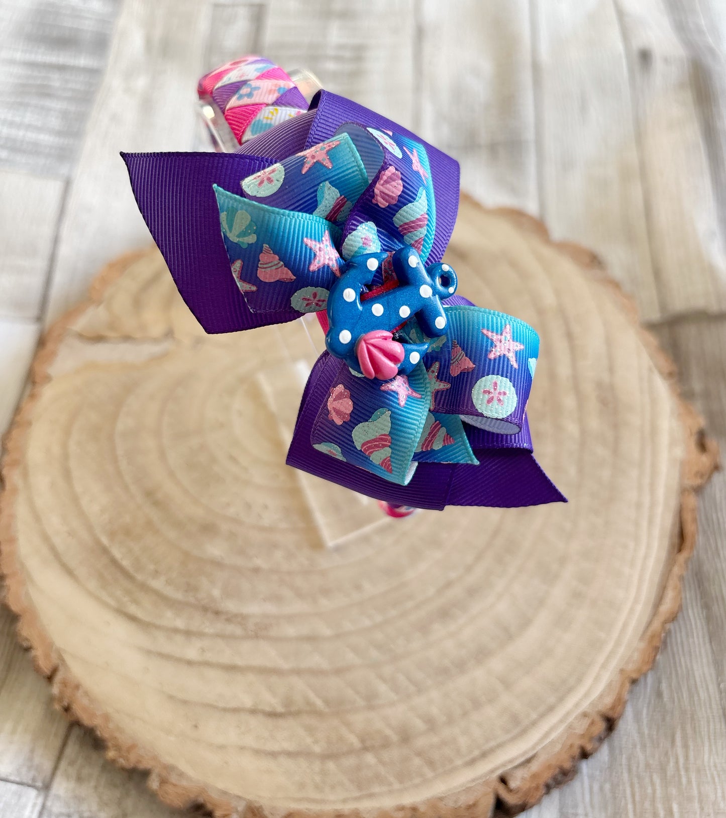 Purple Sea Life Bow Hairband – Handmade with Non-Slip Grip