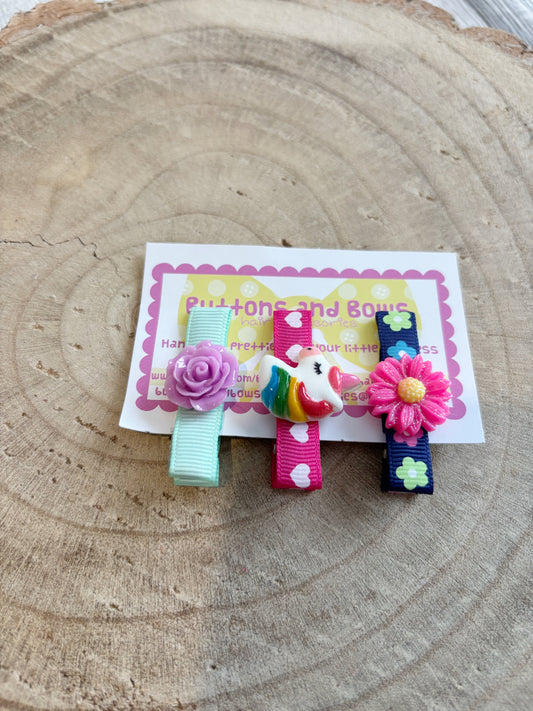 🌈 Cute Mix & Match Hair Clip Set – Set of 3 🌸