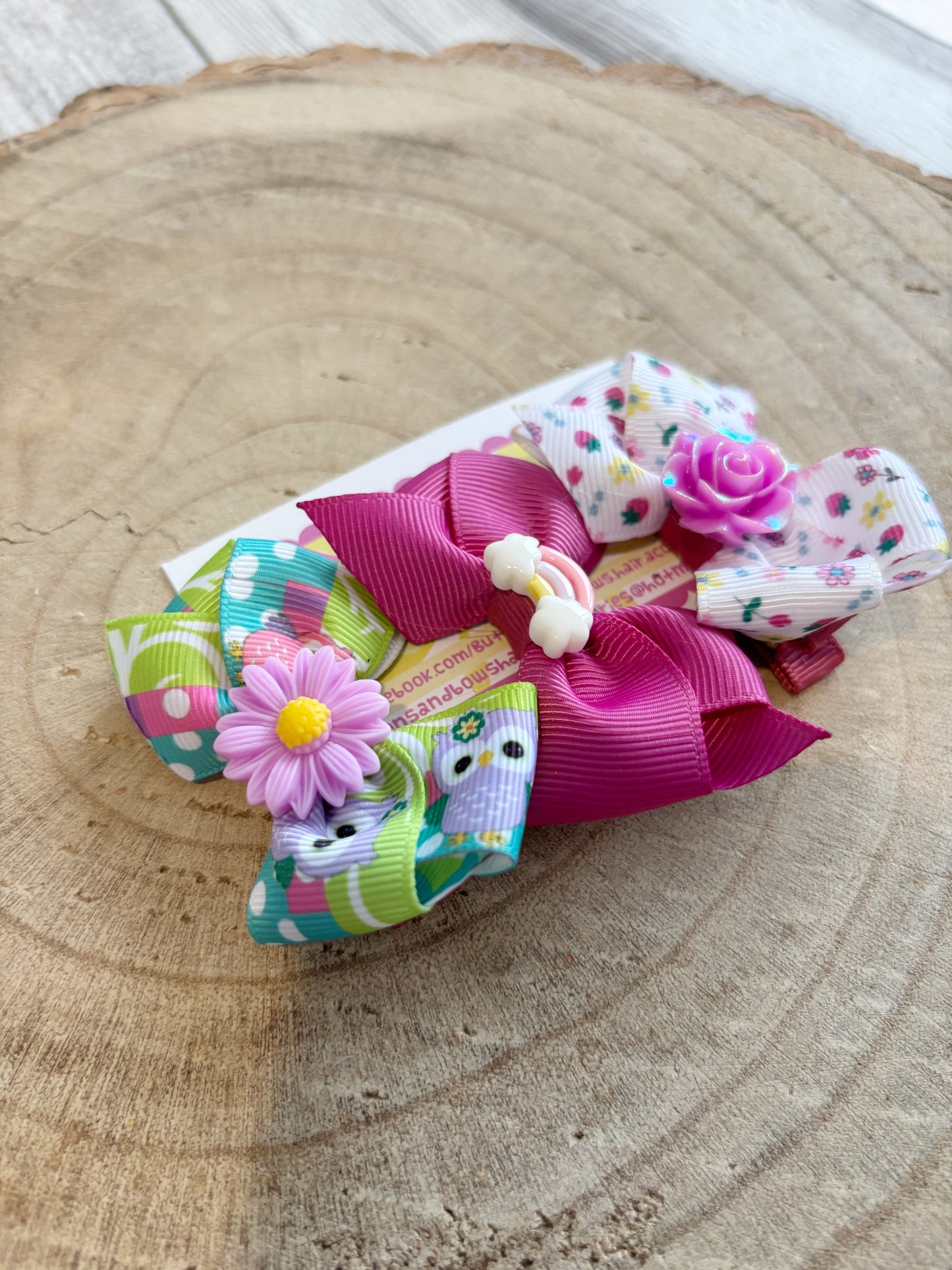 🌸 Floral & Character Bow Clip Set – Set of 3 🌸