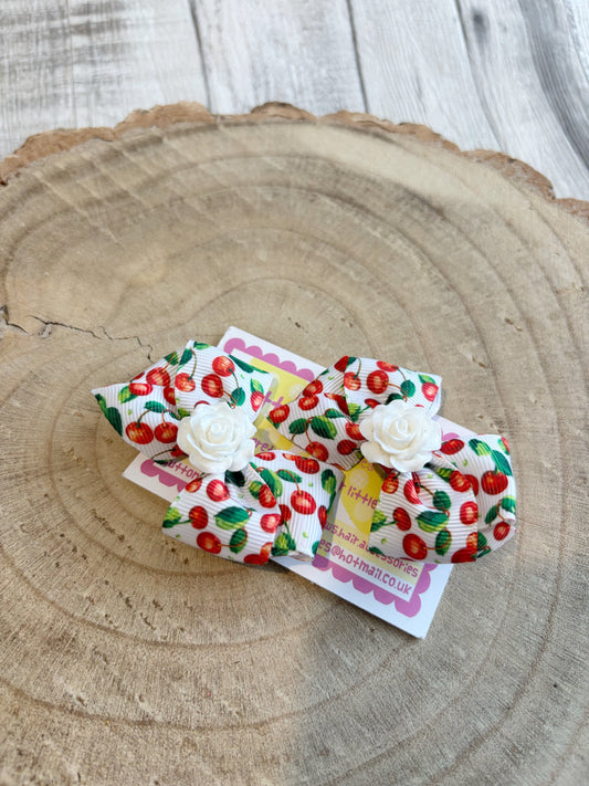 🍒 Cherry Print Hair Bow Set – Set of 2 🍒