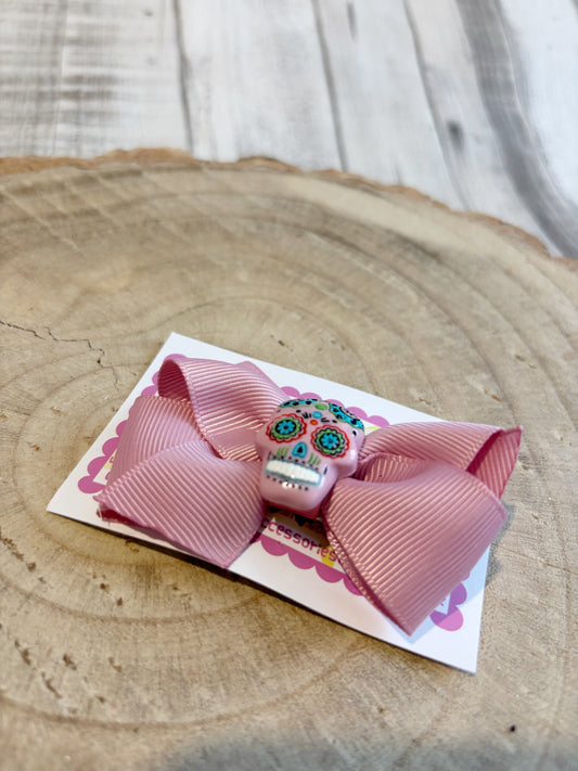 🎀 Pink Bow Hair Clip with Sugar Skull Centre 🎀