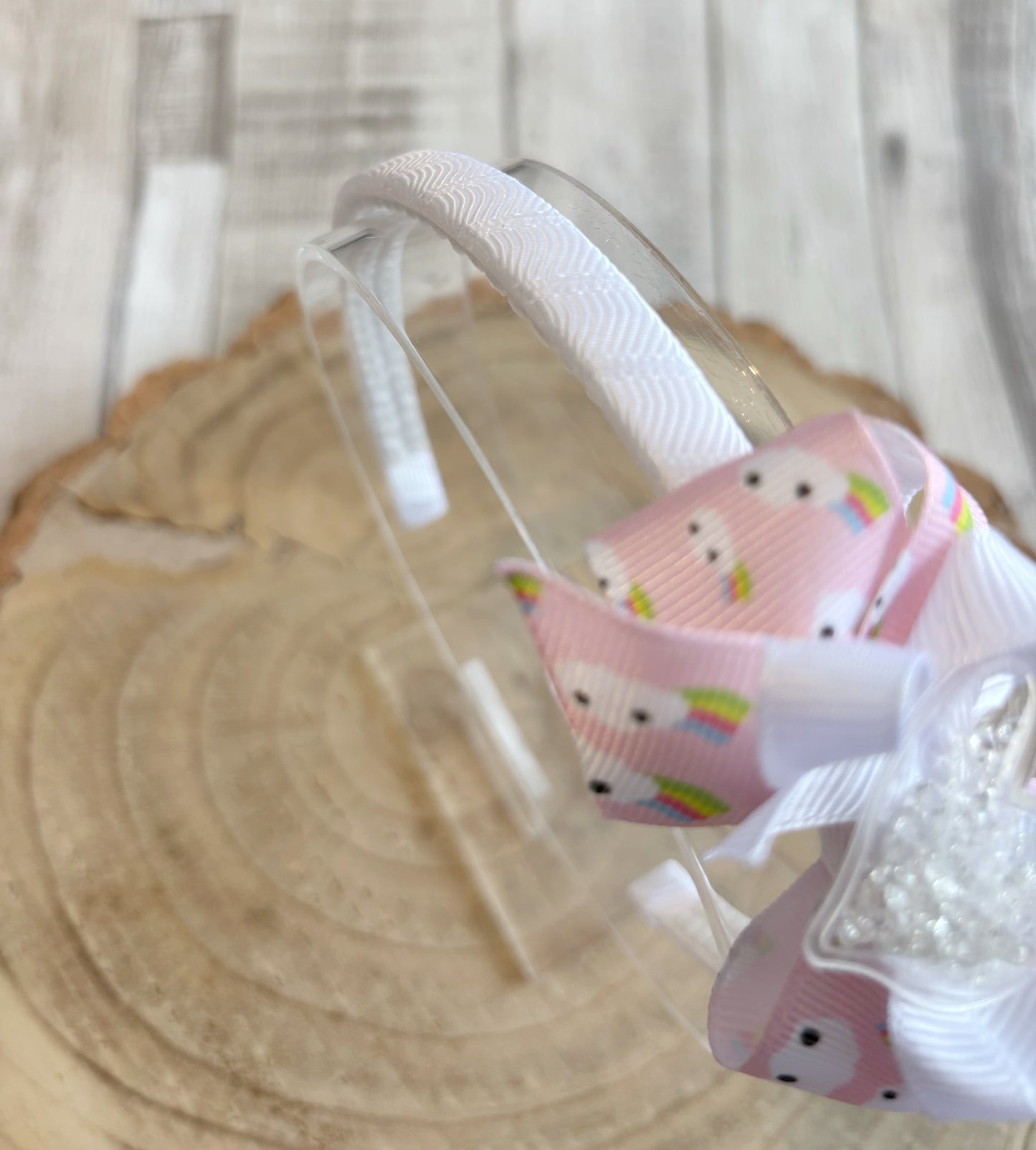 🎀✨ Cute Rainbow Print Bow Headband with Heart Shaker Centre ✨🎀