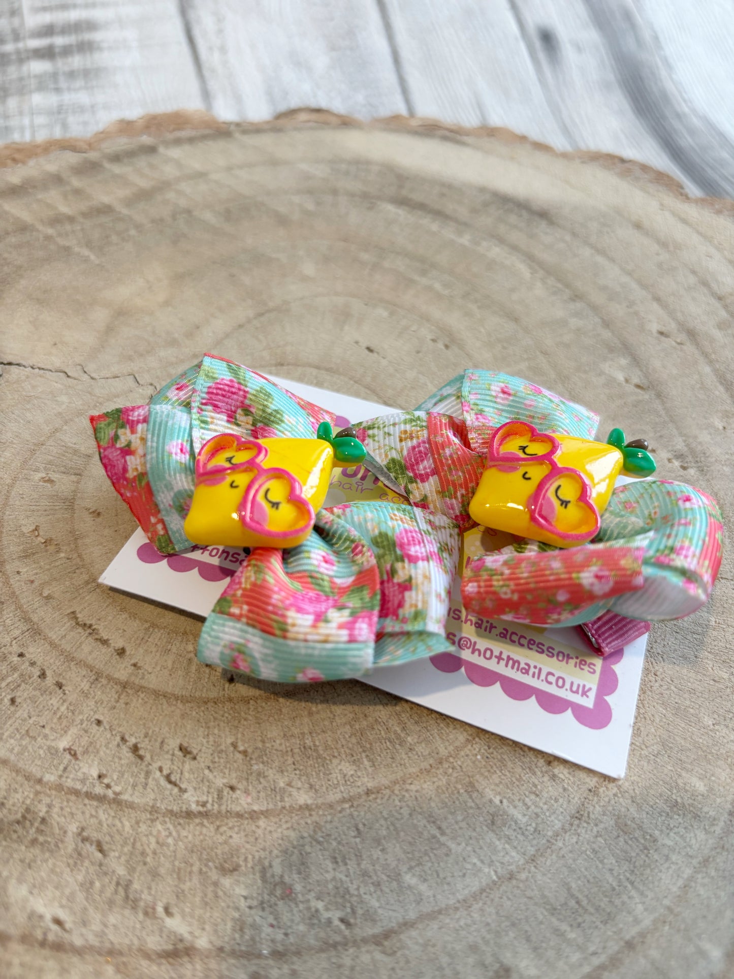 🍋 Floral Lemon Hair Bow Set with Sunglasses Centre – Set of 2 🍋