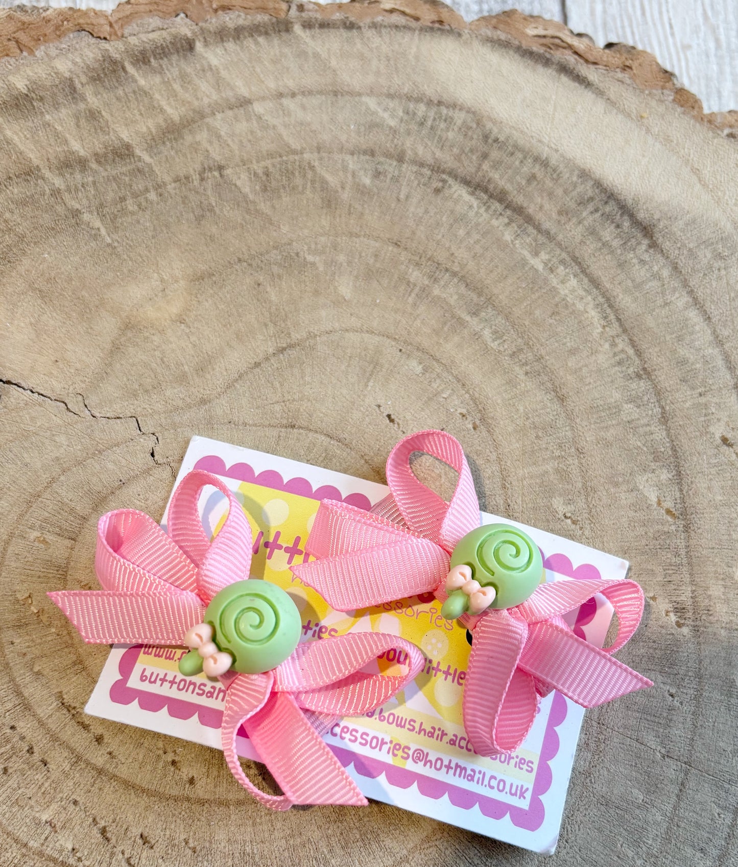 🎀 Pink Bow Hair Clip Set with Cute Lollipop Centre 🎀