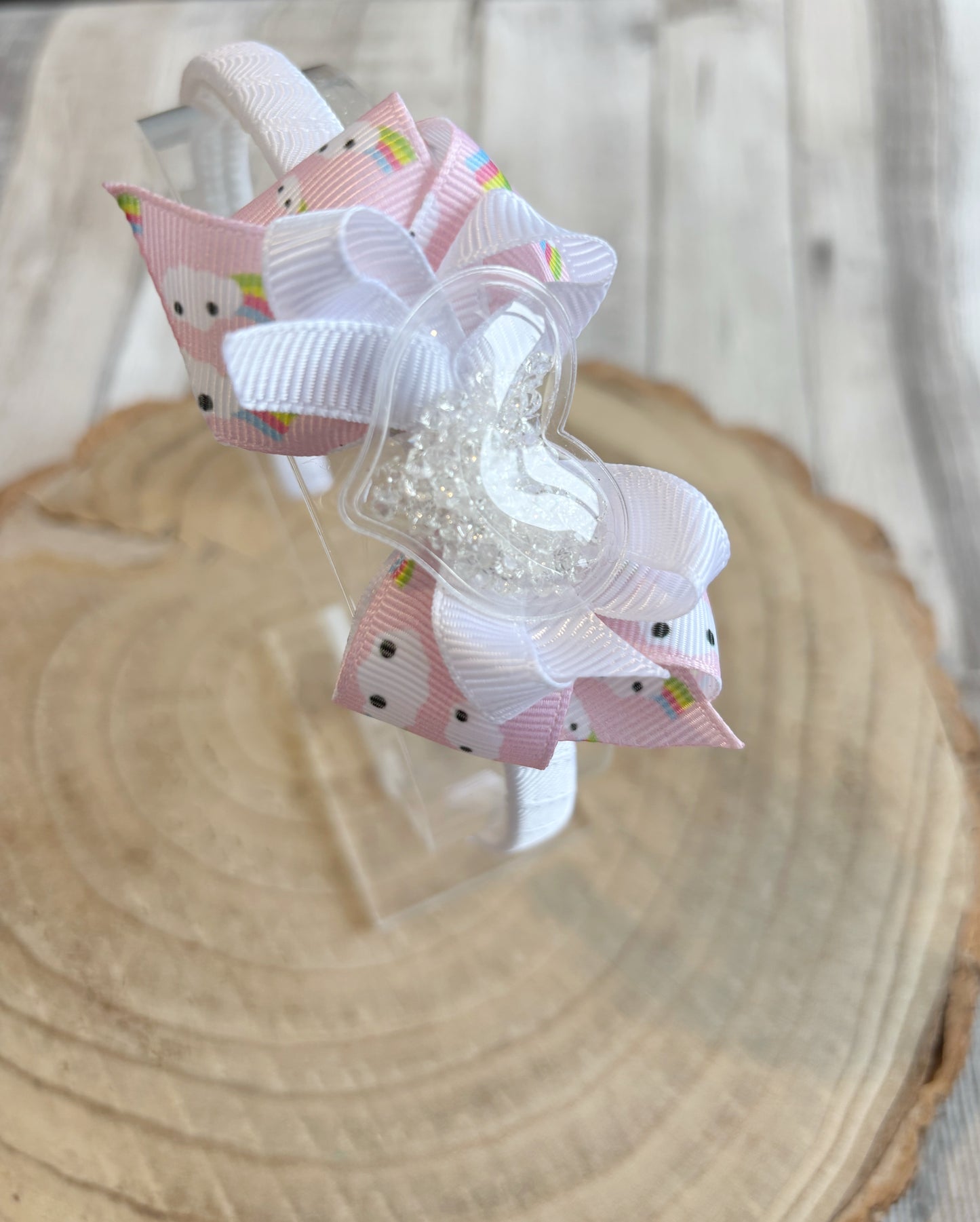 🎀✨ Cute Rainbow Print Bow Headband with Heart Shaker Centre ✨🎀