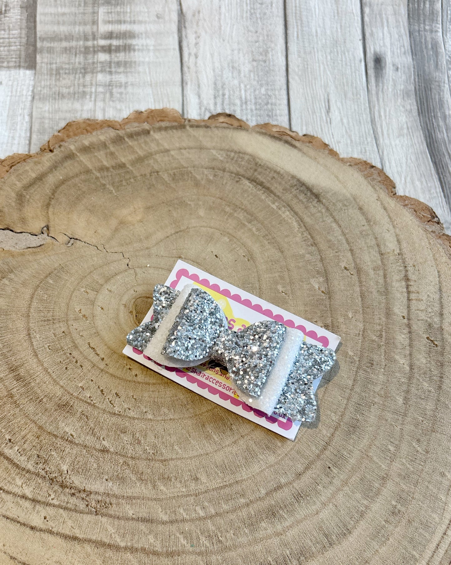Silver Glitter Bow Hair Clip