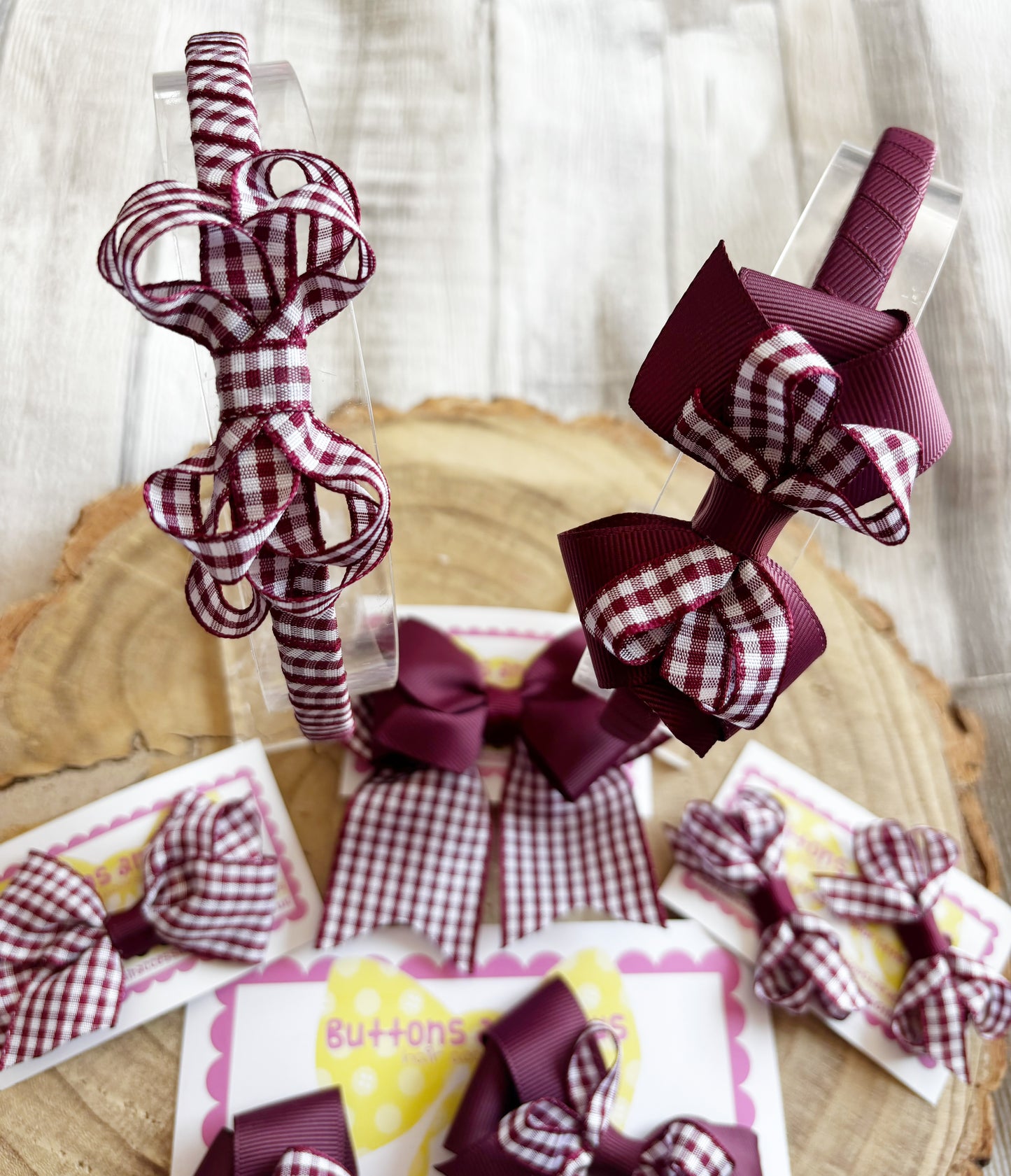 Burgundy Gingham School Accessories Bundle 🎀📚❤️