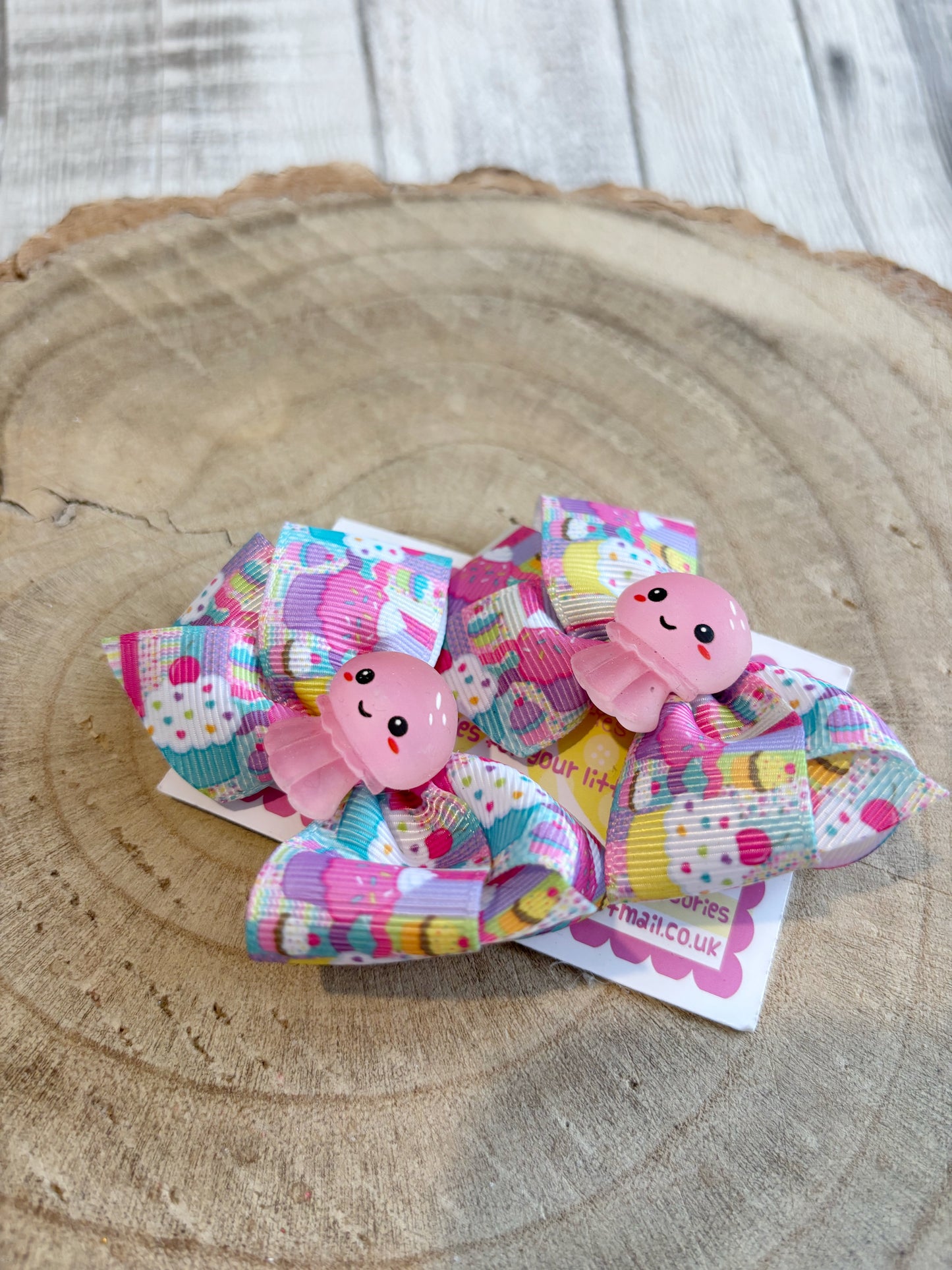 🧁 Cupcake & Jellyfish Hair Bow Set – Set of 2 🧁