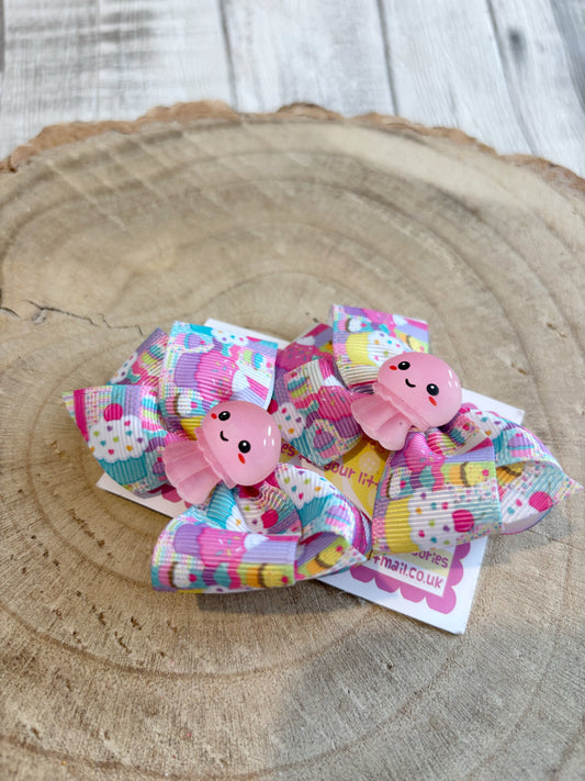 🧁 Cupcake & Jellyfish Hair Bow Set – Set of 2 🧁