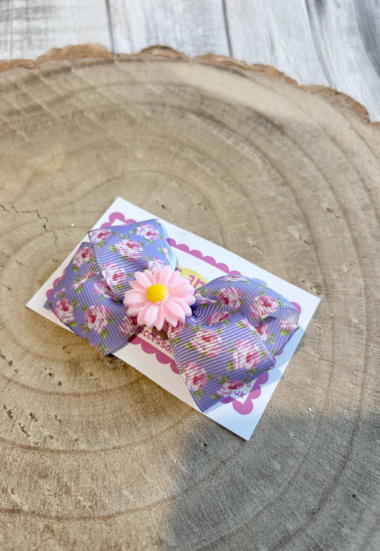 Floral Daisy Bow Hair Clip
