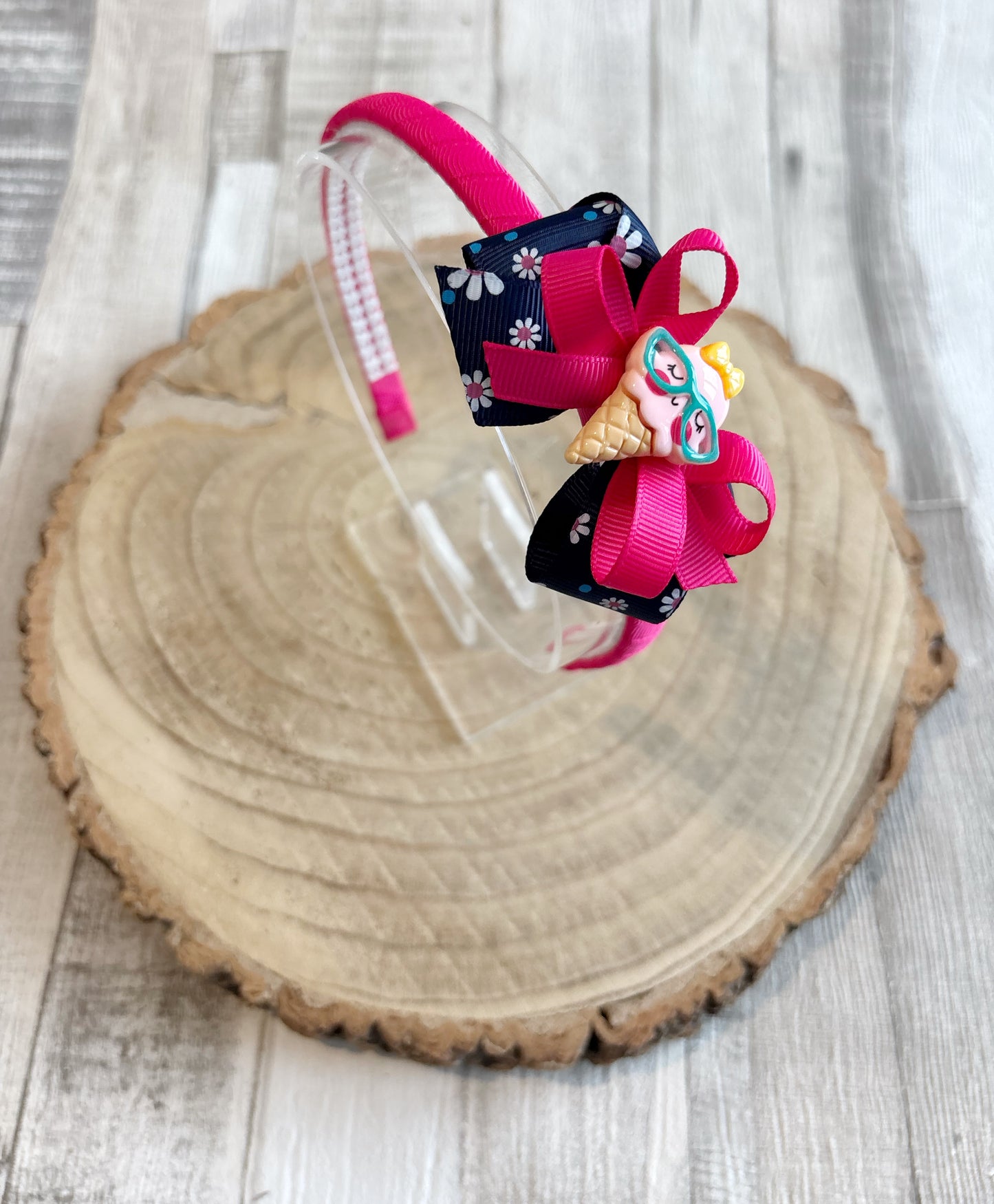 🍦✨ Ice Cream Bow Headband – Pink & Navy ✨🍦