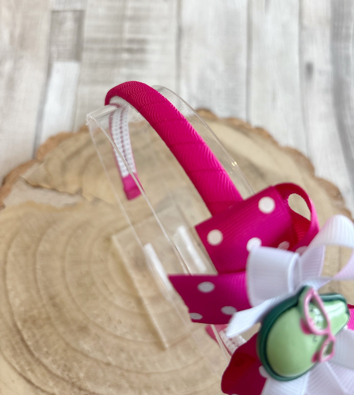 🥑✨ Avocado Bow Headband – Pink & White Polka Dot ✨🥑