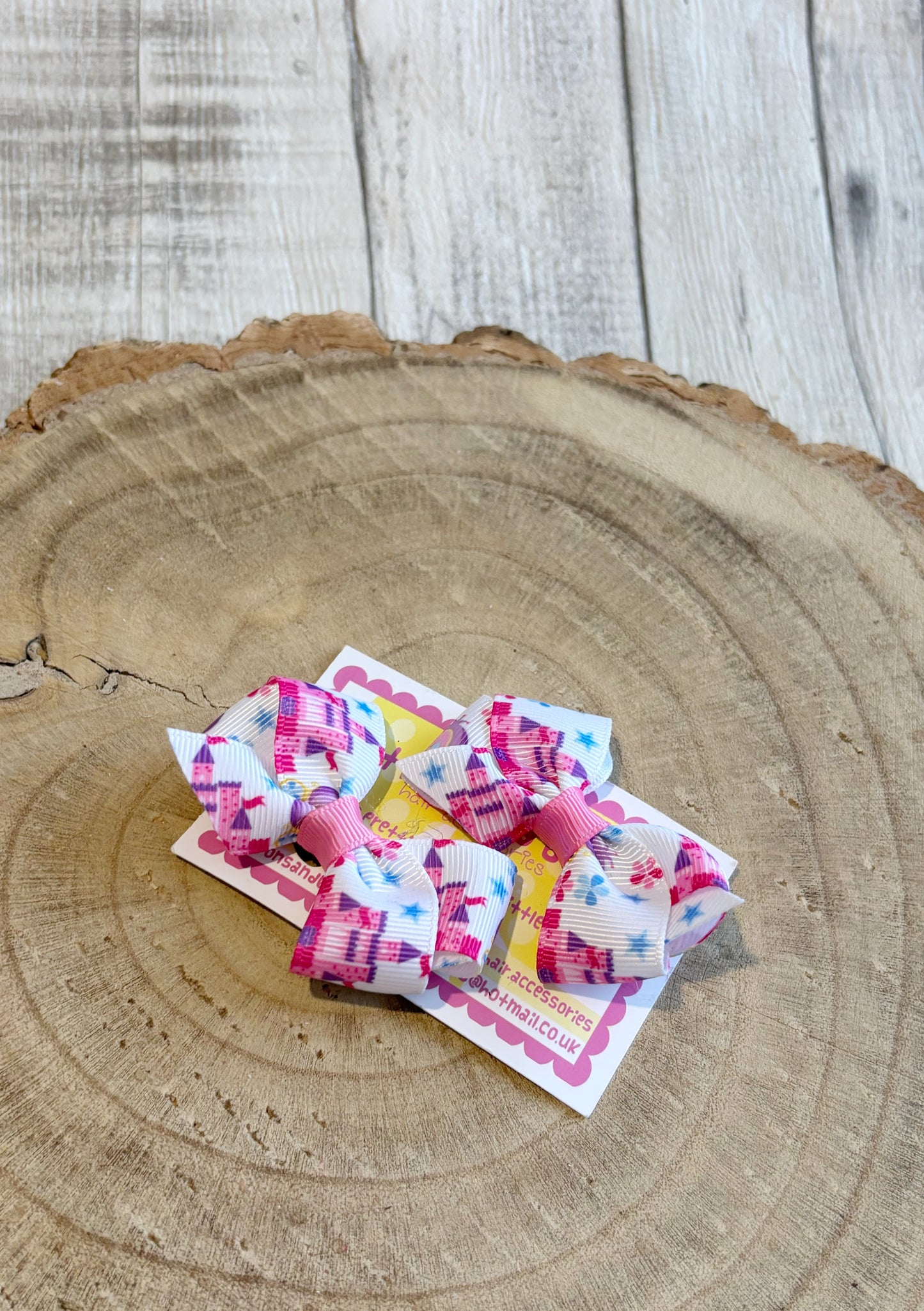 🎀 Pink Castle Print Bow Hair Clip Set 🎀