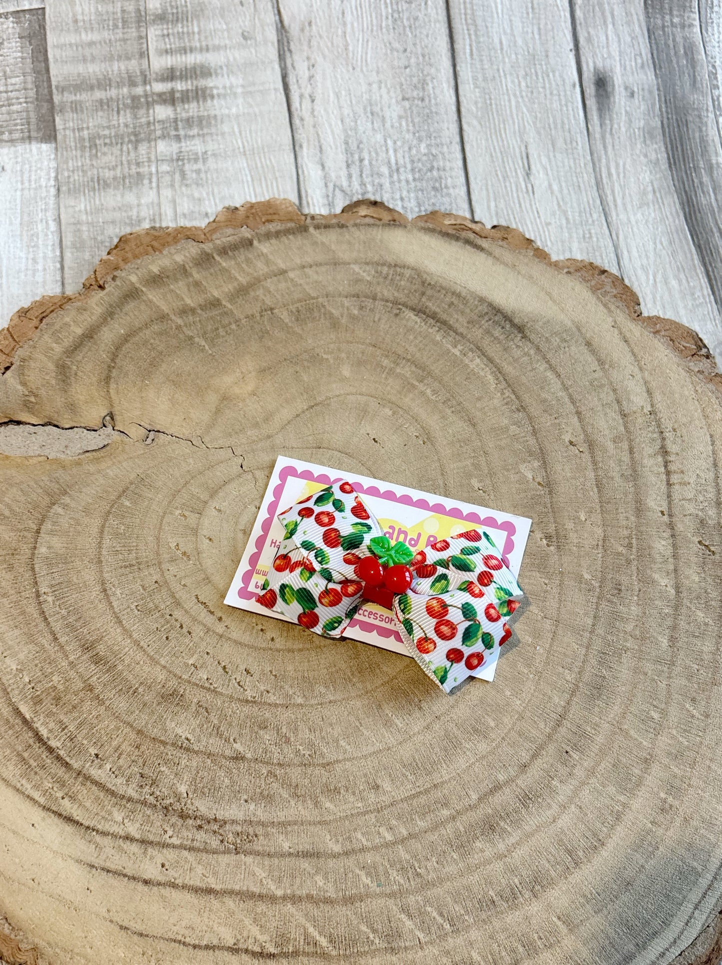 Cherry Print Bow Hair Clip