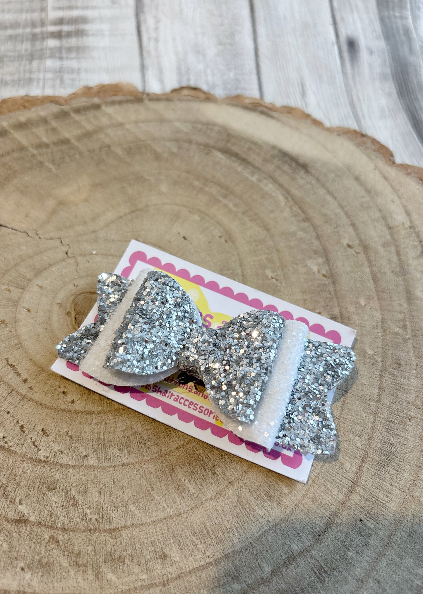 Silver Glitter Bow Hair Clip