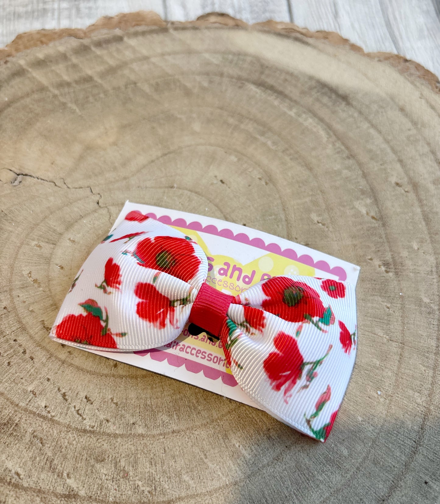 Red Poppy Floral Bow Hair Clip