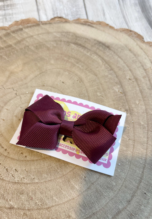 Burgundy Grosgrain Bow Hair Clip – Non-Slip