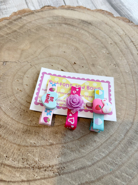 🍦 Cute Mixed Charm Hair Clips – Set of 3 🍦